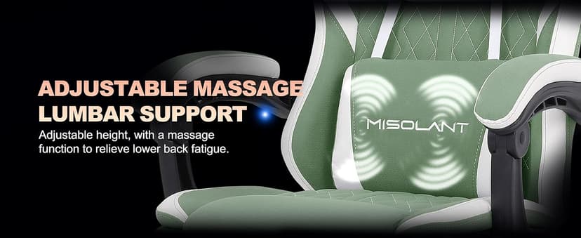 Misolant Gaming Chair, Fabric Gamer Chair with footrest for Adults, High Back Ergonomic Computer Game Chair with Adjustable Headrest and Massage Lumbar Support, 90-155° Recline Free, Green