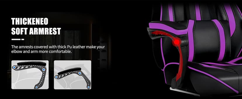 Vonesse Purple Gaming Chair with Footrest, Reclining Computer Gaming Chairs for Adults, Ergonomic Gamer Chair with Massage, Big and Tall PC Game Chair(Purple/Black)