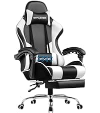 GTPLAYER Gaming Chair with Footrest, Ergonomic Computer Game Desk Chair, Reclining Game Chair Seat Height Adjustment, Swivel Rocker with Headrest and Lumbar (Blue)