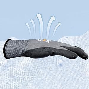 Kebada W1 Work Gloves for Men and Women, PU Coated Safety Gloves with Grip, Touchscreen, Ideal for Warehouse Package Handling, Construction, Gardening, 12 Pairs Gray Large