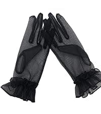 QRBTSCL Women's Ruffled Tulle Mesh Gloves Wedding Party Gloves Short Prom Evening Glove