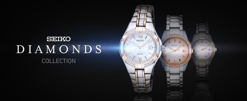 SEIKO Watch for Women - Diamond Collection - with 18 Diamond Accents, Solar Power, Mother-of-Pearl Dial, Two-Tone Rose Gold Stainless Steel Case & Bracelet, and Water-Resistant to 50m