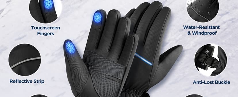 krosa Winter Gloves Men Women Made with 3M Insulation & Plush Lining, -15°F Windproof & Water-Resistant Snow Gloves for Cold Weather, Ski Glove with Reflective Strips & Touchscreen Fingers for Running