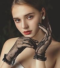 QRBTSCL Women's Ruffled Tulle Mesh Gloves Wedding Party Gloves Short Prom Evening Glove