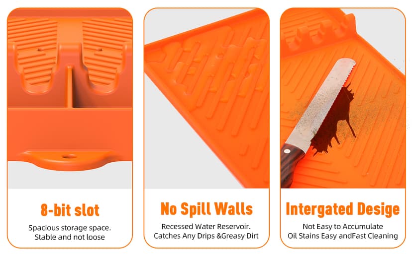 Silicone Grill Mat Compatible with Blackstone, BBQ Griddle Tools Mat with Drip Pad, Spatula Mat for Outdoor Kitchen Counter, Gifts for Men (Orange)