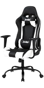 BestOffice High-Back Gaming Chair PC Office Chair Computer Racing Chair PU Desk Task Chair Ergonomic Executive Swivel Rolling Chair with Lumbar Support for Back Pain Women, Men,White