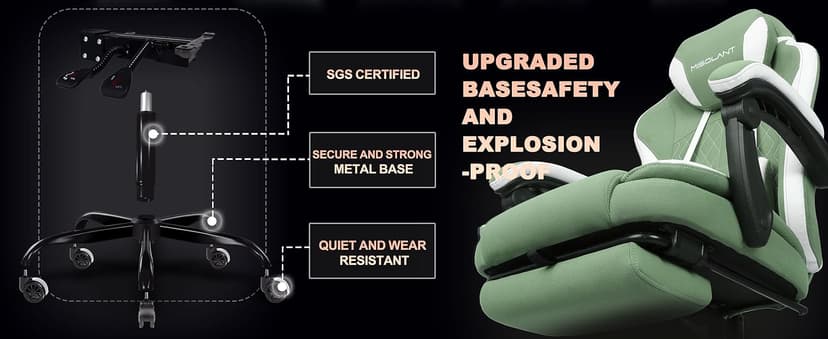 Misolant Gaming Chair, Fabric Gamer Chair with footrest for Adults, High Back Ergonomic Computer Game Chair with Adjustable Headrest and Massage Lumbar Support, 90-155° Recline Free, Green