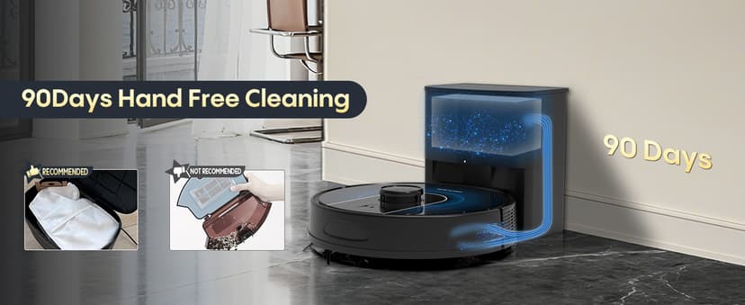 Bagotte Robot Vacuum and Mop, Robot Vacuum Self Emptying, 5000Pa Powerful Suction, 90-Day Hands-Free, Advanced Smart Mapping, LiDAR Navigation Robotic Vacuum for Pet Hair, Dust, Carpet, WiFi/App/Alexa
