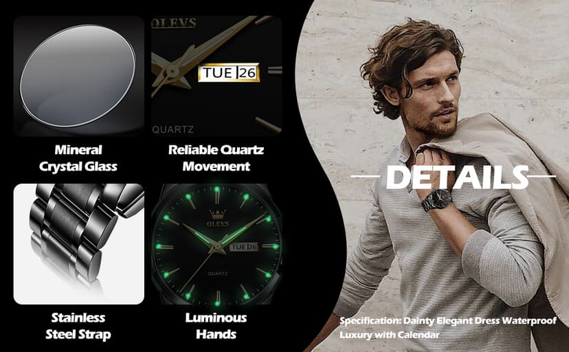 OLEVS Mens Gold Watches Waterproof Stainless Steel Lightweight Watch with Date Classic Luxury Dress Watch for Men Gold White Blue Green Dial