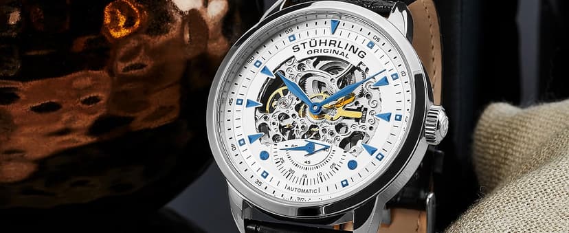 Stuhrling Original Mens Skeleton Automatic Dress Watch with Alligator Embossed Leather Strap Skeleton Dial