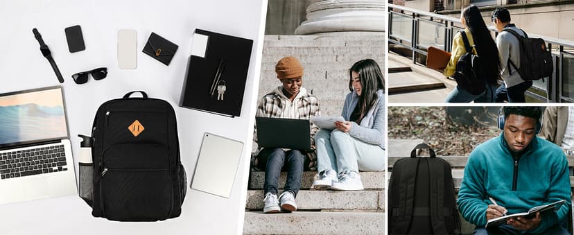 ZORFIN 26L Black Backpack for College, and Travel: Water Resistant Bookbag