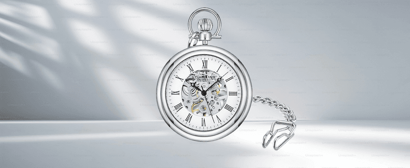 Stuhrling Mens Automatic Dress Watch Stainless Steel with Automatic Skeleton with Duel Time AM/PM Indicator