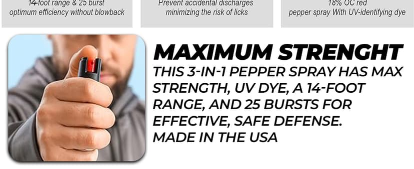 FIGHTSENSE Self Defense Pepper Spray - 1/2 oz Compact Size Maximum Strength Police Grade Formula Best Self Defense Tool for Women W/Leather Pouch Keychain