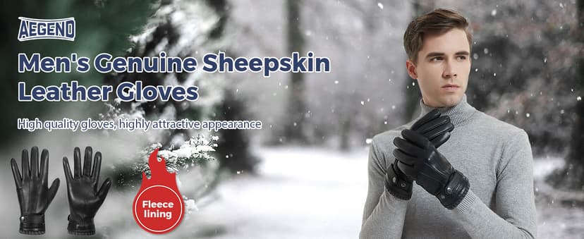 Aegend Leather Gloves for Men, Soft Warm Lining Full Hand Touchscreen Winter Gift Thermal