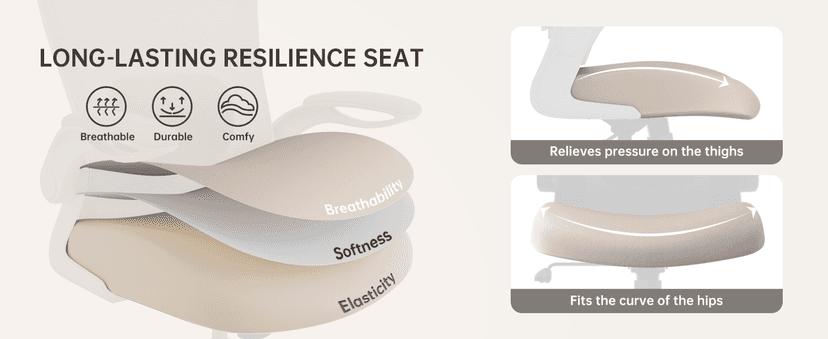 MUXX.STIL Office Chair, Ergonomic Desk Chair with Adjustable Lumbar Support and Flip up Armrest, Breathable Mesh Computer Chair for Home Office, Khaki