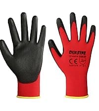 Safety Work Gloves PU Coated-12 Pairs,Red Seamless Knit Glove with Polyurethane Coated Smooth Grip on Palm & Fingers, for Men and Women, Ideal for General Duty Work (Large)