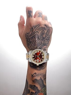 HUNRUY Hip Hop Watches for Men Iced-Out Bling Diamond Luxury Quartz Watches with Date