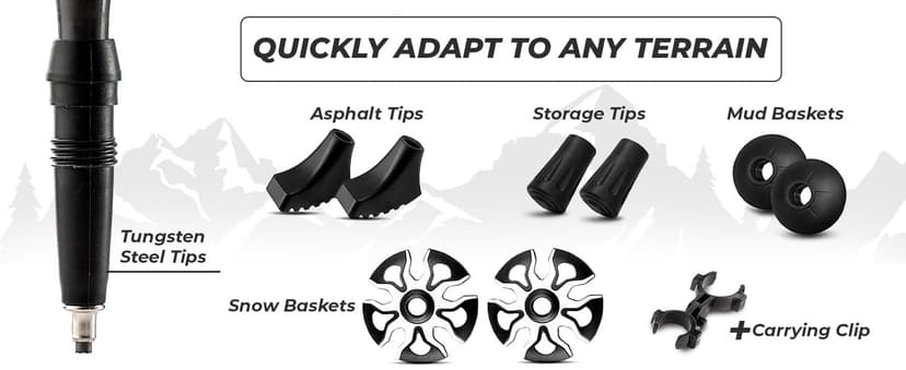 Foxelli Trekking Poles – Lightweight Collapsible Aircraft Grade Aluminum Hiking Poles with Cork Grips Quick Locks & All-Terrain Accessories – Pair of 2