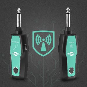 Wireless Guitar System 2.4GHz, Audio Wireless Transmitter Receiver with Rechargeable Battery, 30M/100ft Transmission Range, Auto Frequency Locking, for Guitar Bass Electric Instruments