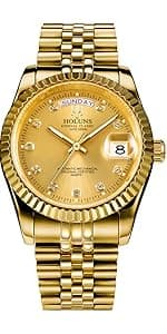 HUNRUY Hip Hop Watches for Men Iced-Out Bling Diamond Luxury Quartz Watches with Date