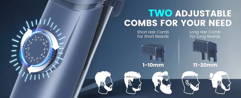 ENSSU Beard Trimmer for Men - Vacuum Mustache Trimmer with Adjustable 20 Length Setting for Less Mess,IPX7 Waterproof Rechargeable Electric Mens Beard Trimmer for Precision Facial Hair, Sideburns