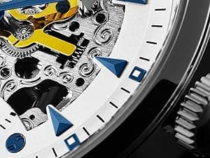 Stuhrling Original Mens Skeleton Automatic Dress Watch with Alligator Embossed Leather Strap Skeleton Dial