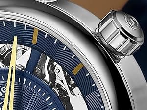Stuhrling Mens Automatic Dress Watch Stainless Steel with Automatic Skeleton with Duel Time AM/PM Indicator