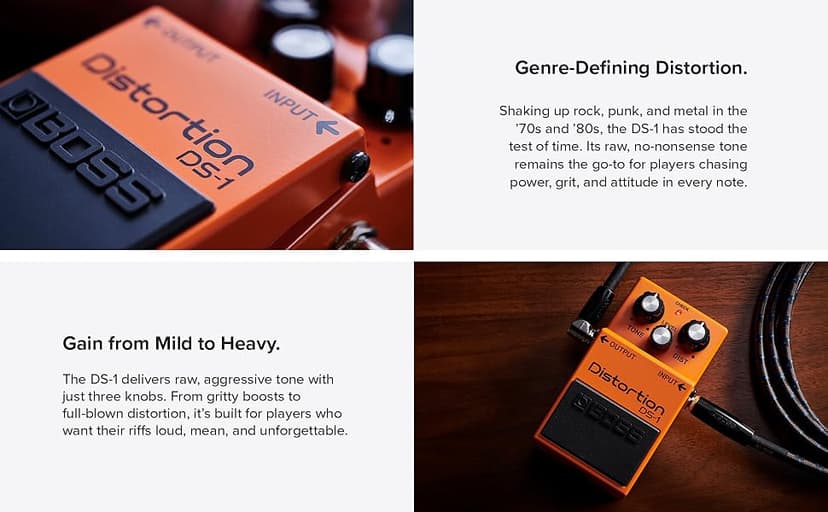 BOSS DS-1 Distortion | Compact Distortion Pedal | The Benchmark in Guitar Distortion | Hard-edged Attack & Smooth Sustain | Wide Tone Range