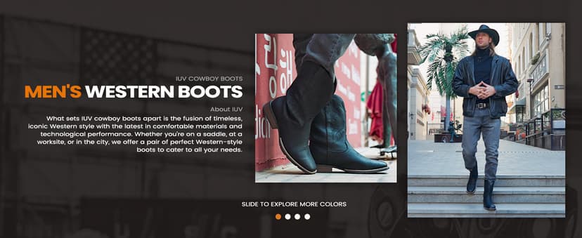 IUV Cowboy Boots For Men Square Toe Western Boot Durable Retro Classic Embroidered Pull On Boot Slip Resistant Country Boots