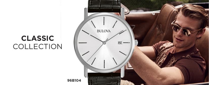 Bulova Men's Classic 3-Hand Calendar Date Quartz Leather Strap Watch, Buckle, 37mm