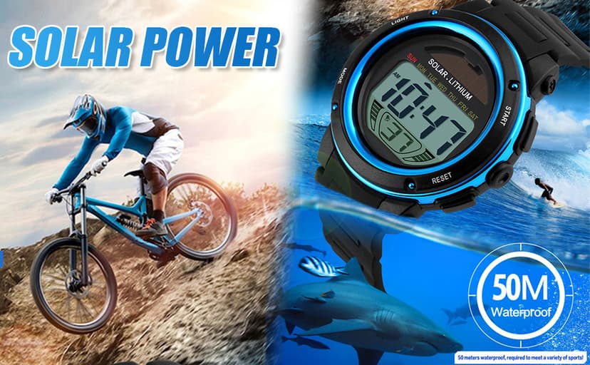 MASTOP Solar Watch Neutral LED Digital Watch Military Waterproof Sports Watch Black