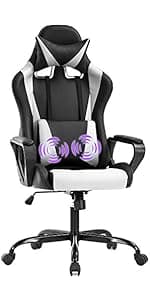 BestOffice High-Back Gaming Chair PC Office Chair Computer Racing Chair PU Desk Task Chair Ergonomic Executive Swivel Rolling Chair with Lumbar Support for Back Pain Women, Men,White