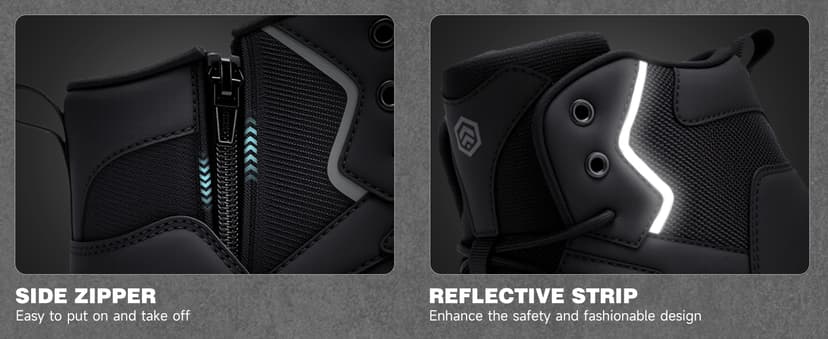 LARNMERN Steel Toe Work Boots Men Waterproof Non Slip Shoes Comfortable Lightweight Side Zipper Industrial Safety 6 Inch Boots