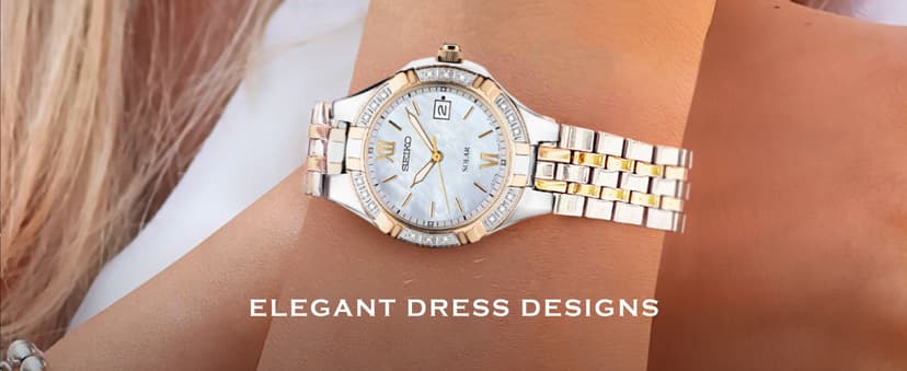 SEIKO Watch for Women - Diamond Collection - with 18 Diamond Accents, Solar Power, Mother-of-Pearl Dial, Two-Tone Rose Gold Stainless Steel Case & Bracelet, and Water-Resistant to 50m