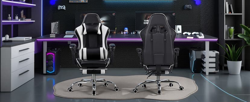 VECELO Ergonomic Gaming Chair with Footrest, Comfy Recliner Computer Chair, Swivel Seat, Height Adjustable, High Back PU Leather, Lumbar Support, Headrest for Adults, Black