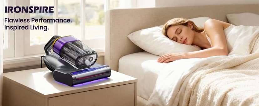 IRONSPIRE Bed Vacuum Cleaner, Mattress Vacuum with 2 Roller Brushes 253.7nm UV-C Light & Ultrasonic,145°F Heat, HEPA Filter, 18kPa Suction 650W Powerful Handheld Vacuums for Dust & Pet Hair(Corded)