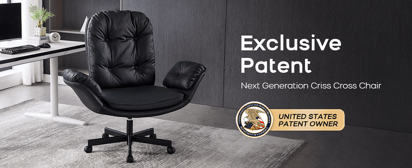 amseatec Criss Cross Chair with Armrests & Wheels for Cross-Legged Sitting, Comfortable Adjustable Swivel Office Desk Chair –PU Leather Vanity Chair for Home, Makeup and Bedroom (Cream)