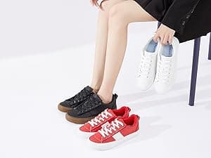 Obtaom Women Tennis Fashion Shoes Casual PU Leather Sneakers Comfortable Court Sneakers