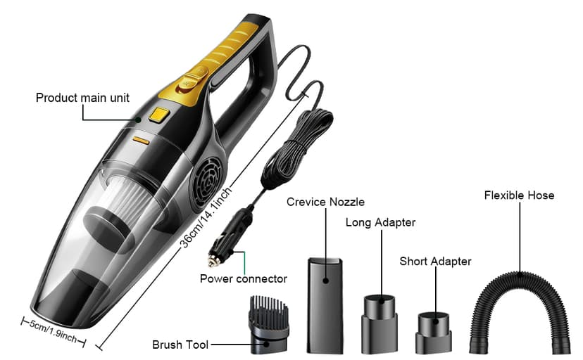 BOYMOO Car Vacuum Cleaner – 9000PA High Power Suction, DC 12V Portable Handheld Auto Vacuum with Attachments, Mini Car Interior Cleaner for Pet Hair, Dust, Crumbs, and Debris (Midnight Black)