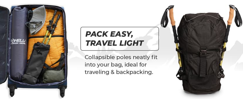 Foxelli Trekking Poles – Lightweight Collapsible Aircraft Grade Aluminum Hiking Poles with Cork Grips Quick Locks & All-Terrain Accessories – Pair of 2