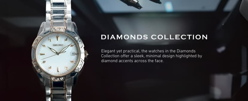 SEIKO Watch for Women - Diamond Collection - with 18 Diamond Accents, Solar Power, Mother-of-Pearl Dial, Two-Tone Rose Gold Stainless Steel Case & Bracelet, and Water-Resistant to 50m