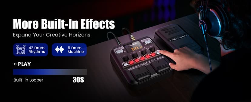 Flatsons KMF-1 Guitar Pedal, 77 Effects Guitar Multi Effects Pedal with 50 Preset, 42 Drum Rhythm, 18 Amp/Cab, Upgraded Color Screen, Aux In, Guitar Tuner Looper Expression Wah Volume Distortion Pedal