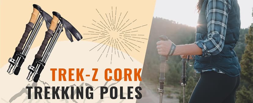 TREKOLOGY Trek-Z Cork Grip Trekking Poles – Lightweight Folding Hiking Poles, Adjustable Height, Compact Travel Design, Aircraft-Grade Aluminum Walking Sticks for Men & Women