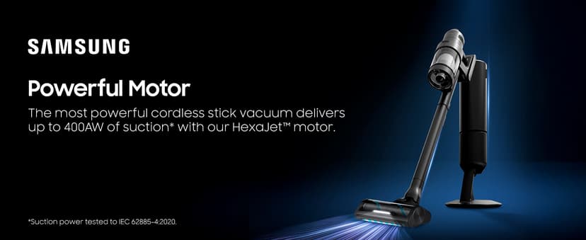 Samsung Bespoke AI Jet Ultra Cordless Stick Vacuum with All-in-One Clean Station, 400AW Powerful Suction, Long Battery Life, Anti-Tangle Pet Tool, 2025, Satin Black, VS90F40DMK/AA