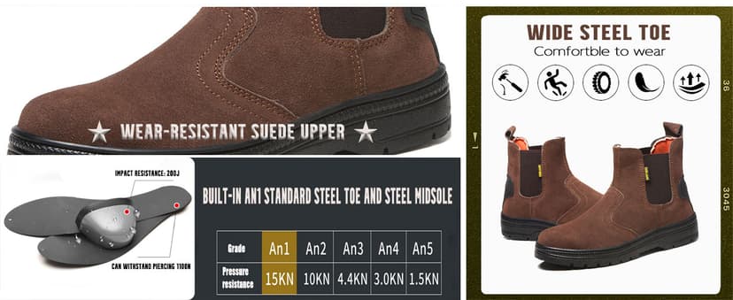 GUBANGDUN Steel Toe Work Boots for Men Slip Resistant Welding Work Boots Slip-on Safety Shoes for Industrial Construction