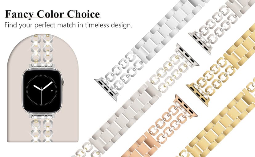 WINGLE for Apple Watch Band 42/46/38/40/41/44/45/49mm Women Designer Dressy Bands Fancy Chain Bracelet Stainless Steel Elegant Jewelry Metal Strap for iWatch Series 11 10 9 8 7 6 5 4 SE/Ultra 3 2 1