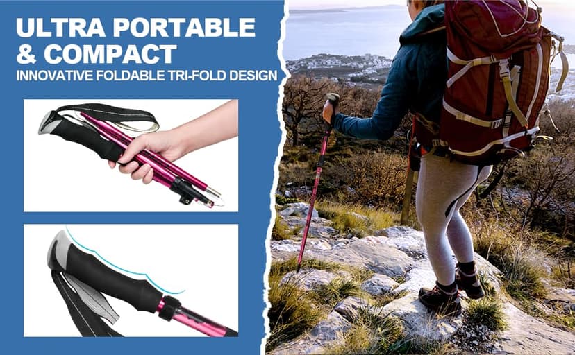 Covacure Hiking Poles Collapsible Trekking Poles - Aluminum Alloy 7075 Walking Sticks for Hiking with Telescopic & Foldable Tri-fold Design Hiking Gear for Women Men, Hiking, Camping, Climbing