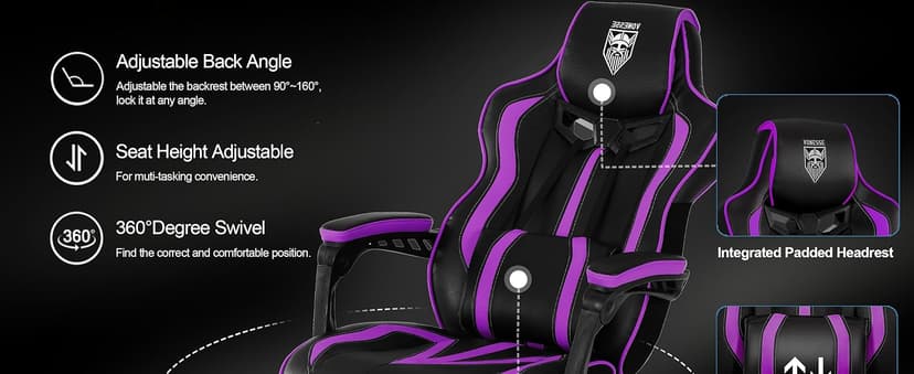 Vonesse Purple Gaming Chair with Footrest, Reclining Computer Gaming Chairs for Adults, Ergonomic Gamer Chair with Massage, Big and Tall PC Game Chair(Purple/Black)