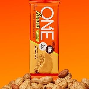 ONE Protein Bars, Reese's Peanut Butter Lovers, Gluten Free with 18g Protein and 3g Sugar, Pantry Staples, 2.12 oz (12 Count)