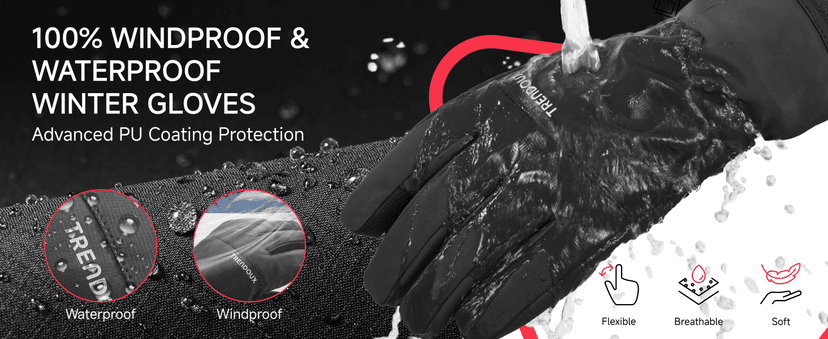 TRENDOUX 100% Waterproof Windproof Gloves: 3M Touchscreen Ski Snow Winter Gloves for Men Women Cold Weather, Thermal Warm Lined for Snowboarding Skiing Driving Running Cycling Texting Typing Biking